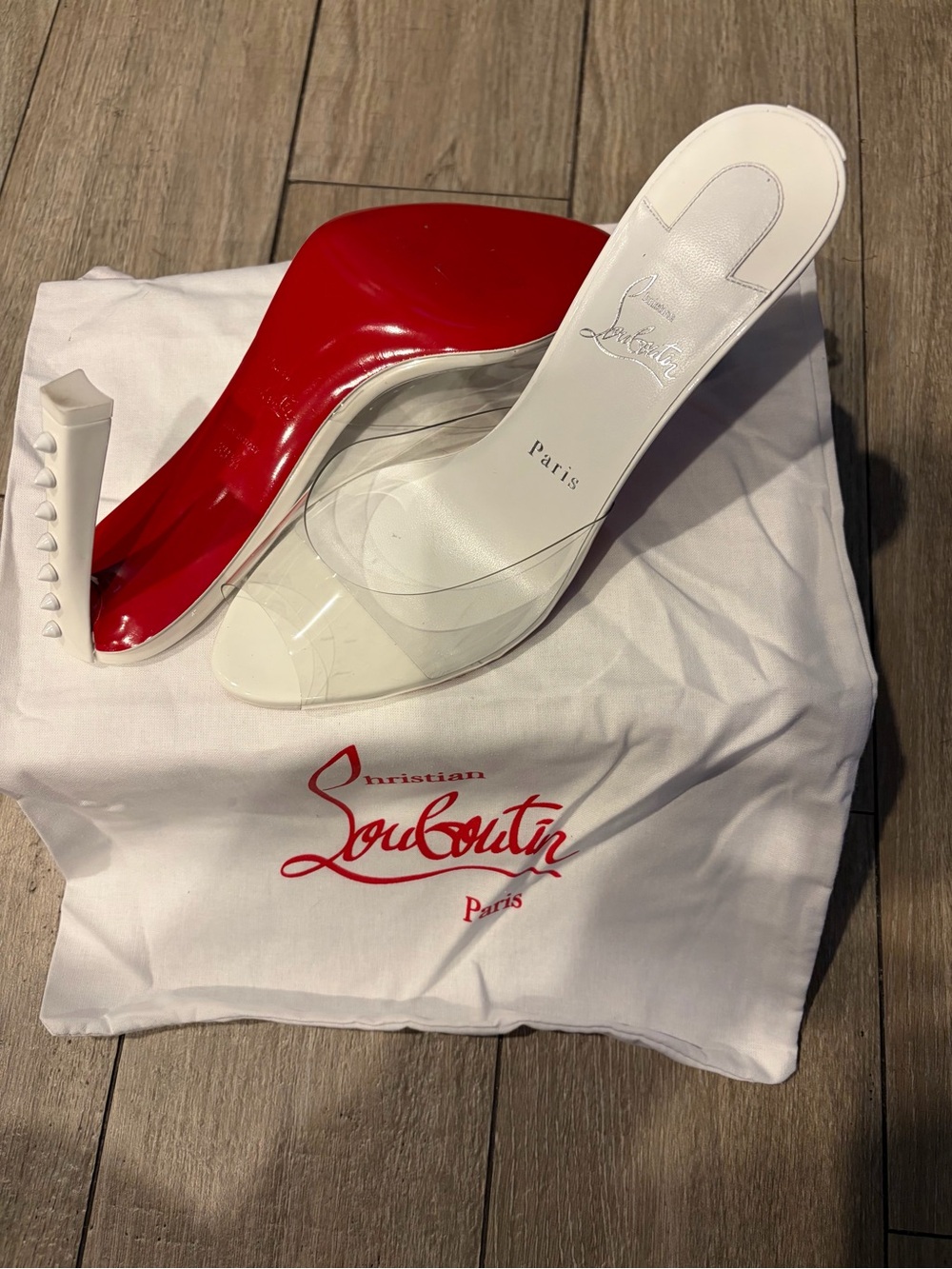 Christian Louboutin White and Red Clear PVC Studded Heel